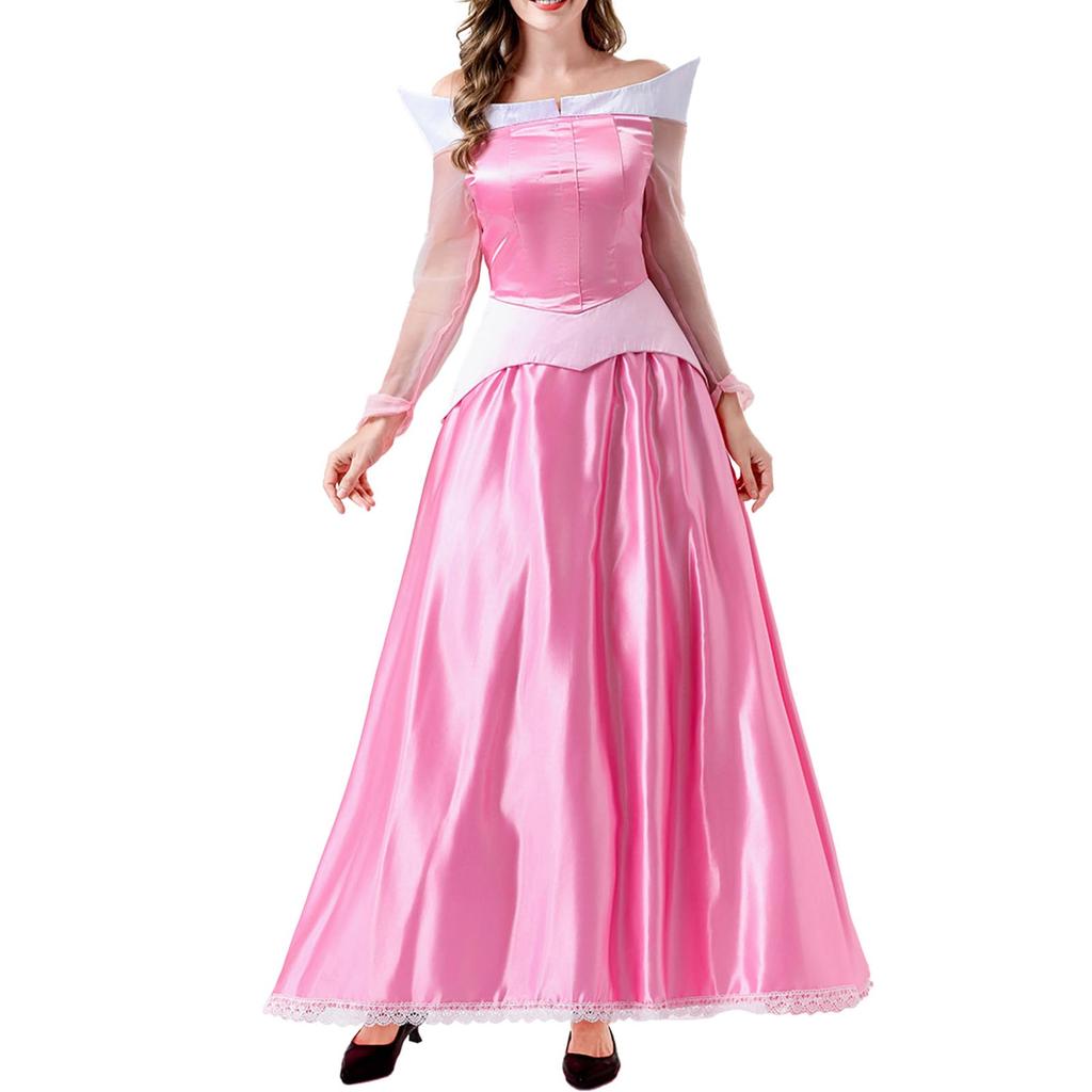 Nightbaby Princess Peach Sleeping Beauty Aurora Cosplay Costume and Wig Set (Women's XL)