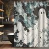 Halloween Black & White Abstract Ghost Shower Curtain - Cartoon Design, Washable Polyester,    Spooky Bathroom Decor
