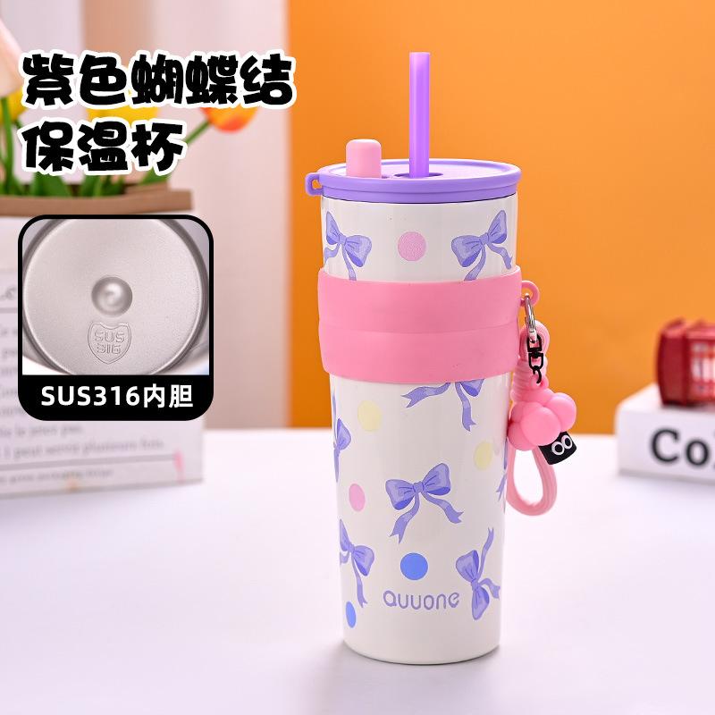 Water bottle Bingba cup Stainless steel thermos cup High value women's cold coffee cup Car large capacity straw cup