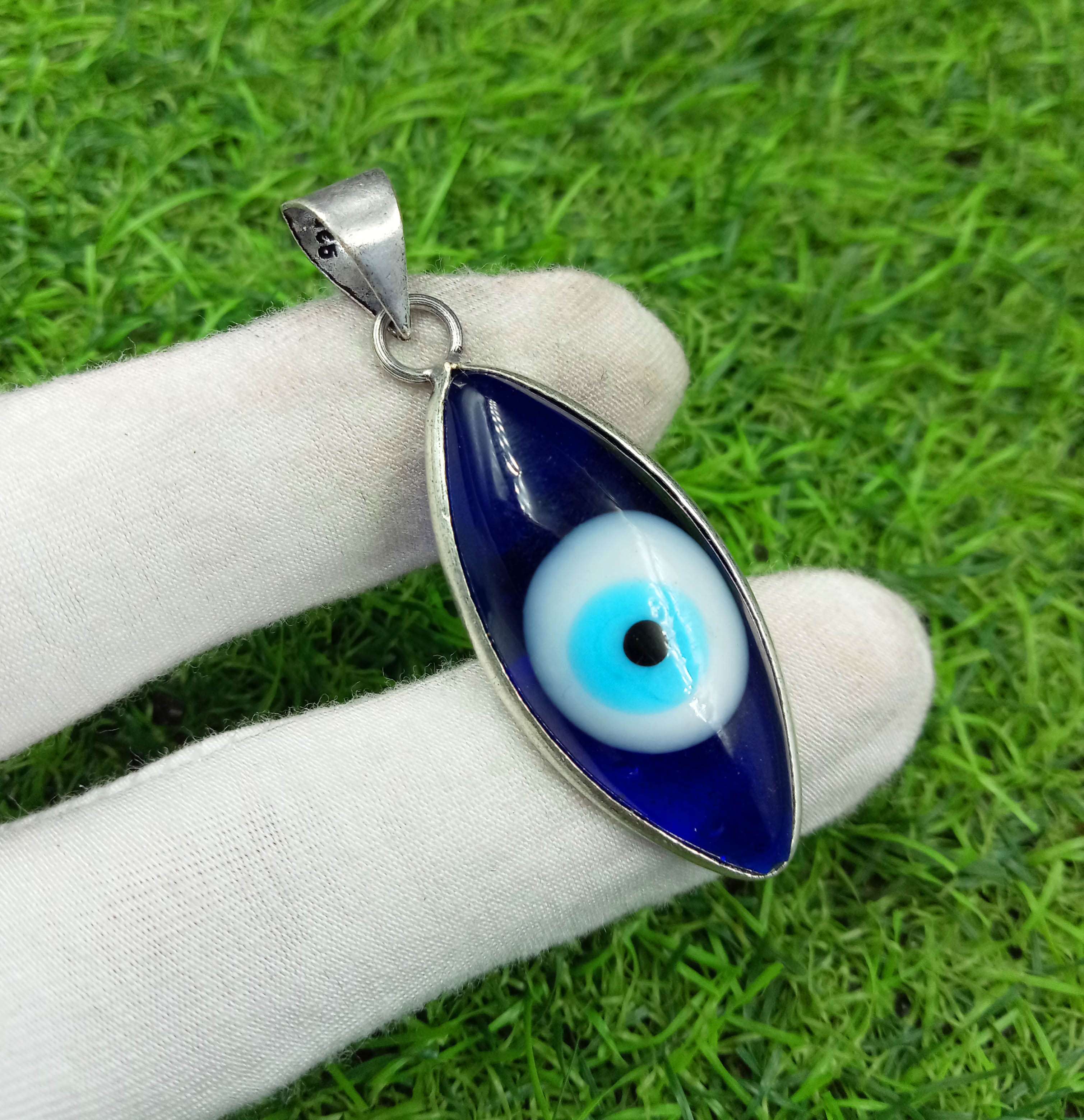 

Evil Eye Gemstone 925 Sterling Silver Plated Bezel Pendant DEP-438