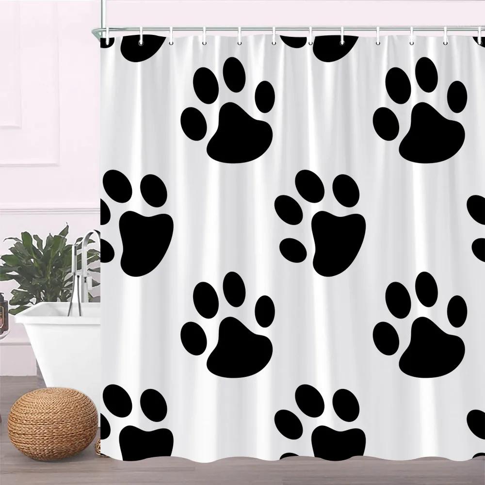 Modern Black Shower Curtain Set With Hooks-Black And White Shower Curtain For Bathroom Fabric Geometric Bath Curtains With Hooks