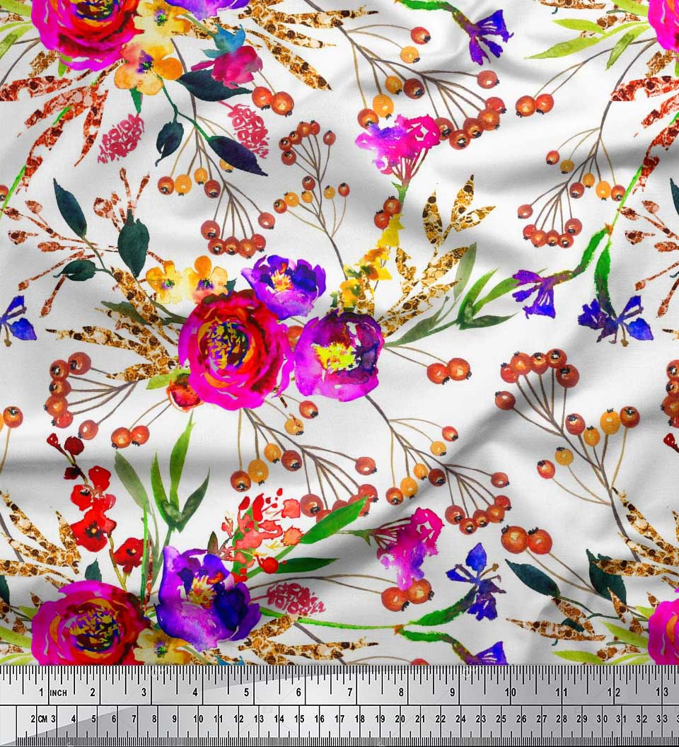 

Тканина Soimoi Japan Crepe Satin Flower & Leaves Watercolor Print Тканина на метр 42 дюйма 42 Inch Wide - Poly Crepe білий