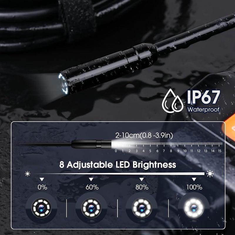 Industrielle Endoskopkamera 4,3-Zoll-IPS-Bildschirm 8mm HD1080P IP67 Wasserdicht 8 LED-Licht Inspektions-Boreskop für Rohr Autoreparatur