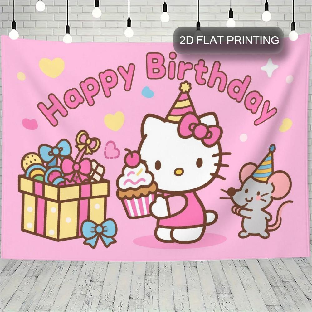 

Hello Kitty and Little Kitty Party Decoration Printed Tapestry Love Birthday Cake Decoration Plaque Indoor and Outdoor Universal 74x94cm(29x37in)