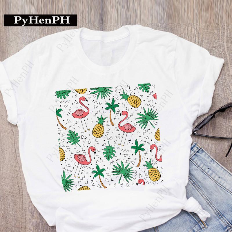 Ins New Fashion Flamingo T-shirt Short-sleeved Female Student Innerwear T-shirt On The Street Women Clothing