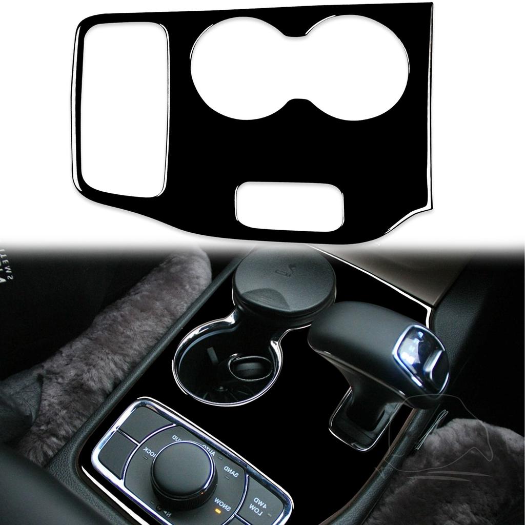 For Jeep Grand Cherokee 2011- Accessories Piano Black Plastic Car Interior Gear Cup Holder Panel Trim Sticker
