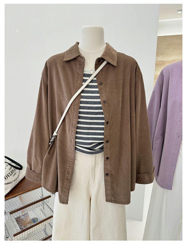 Women's Corduroy Shirt - Loose, Long Sleeve, Versatile Cardigan Jacket for Autumn 2025