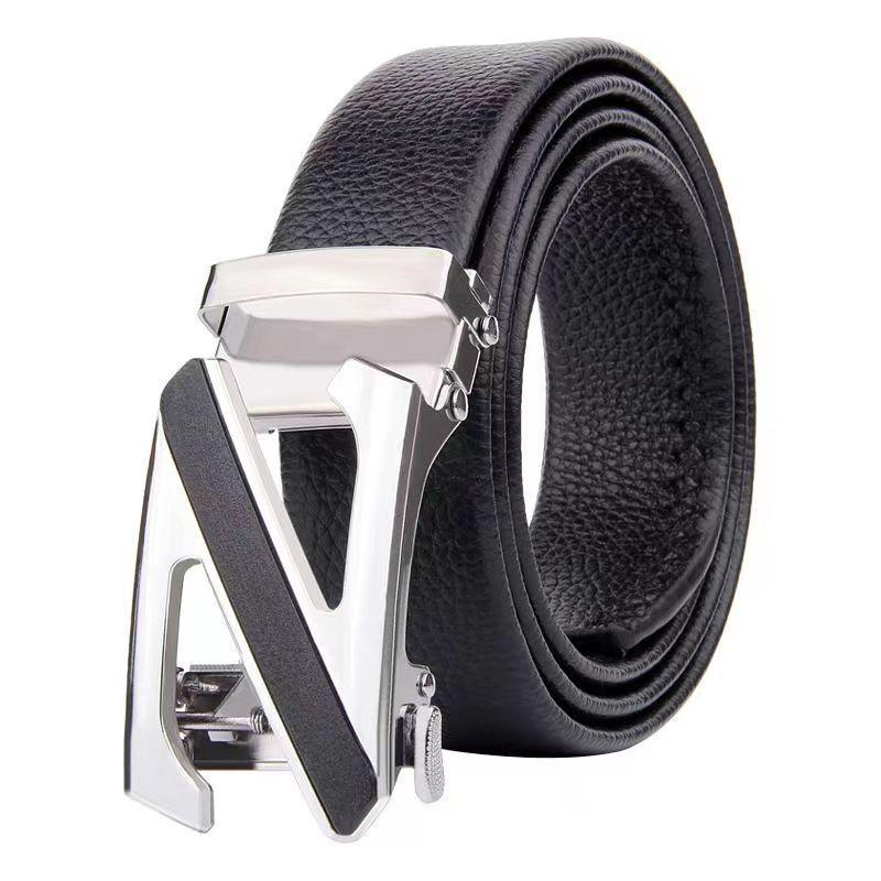 

Ремень с автоматической пряжкой в форме буквы Z из сплава, кожаный элегантный легкий роскошный ремень, деловой повседневный ремень 130cm серебряный