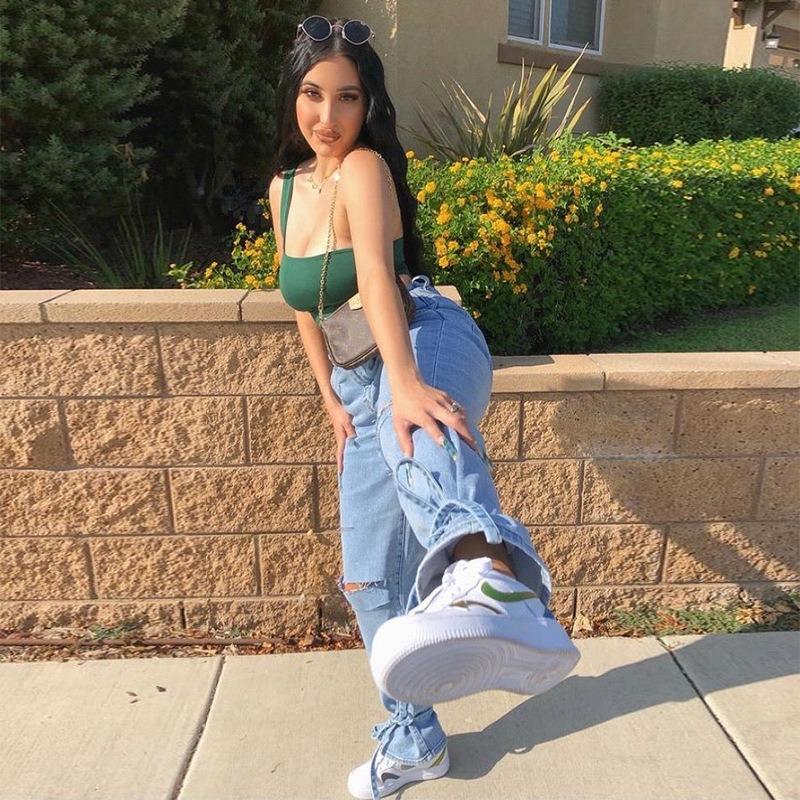 Ripped Jeans Women's Street Hipster High Waist Wide Leg Denim Pants