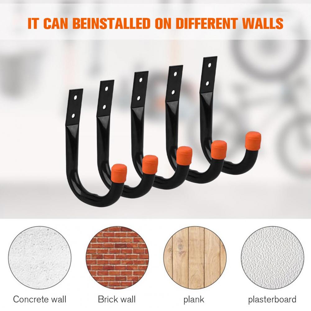 6 Pcs J-shaped Hook Wall Mount Hook for Hanging Bike Ladder Gardening Tools  Heavy Duty Storage Hook Garage Hanger Coated Iron