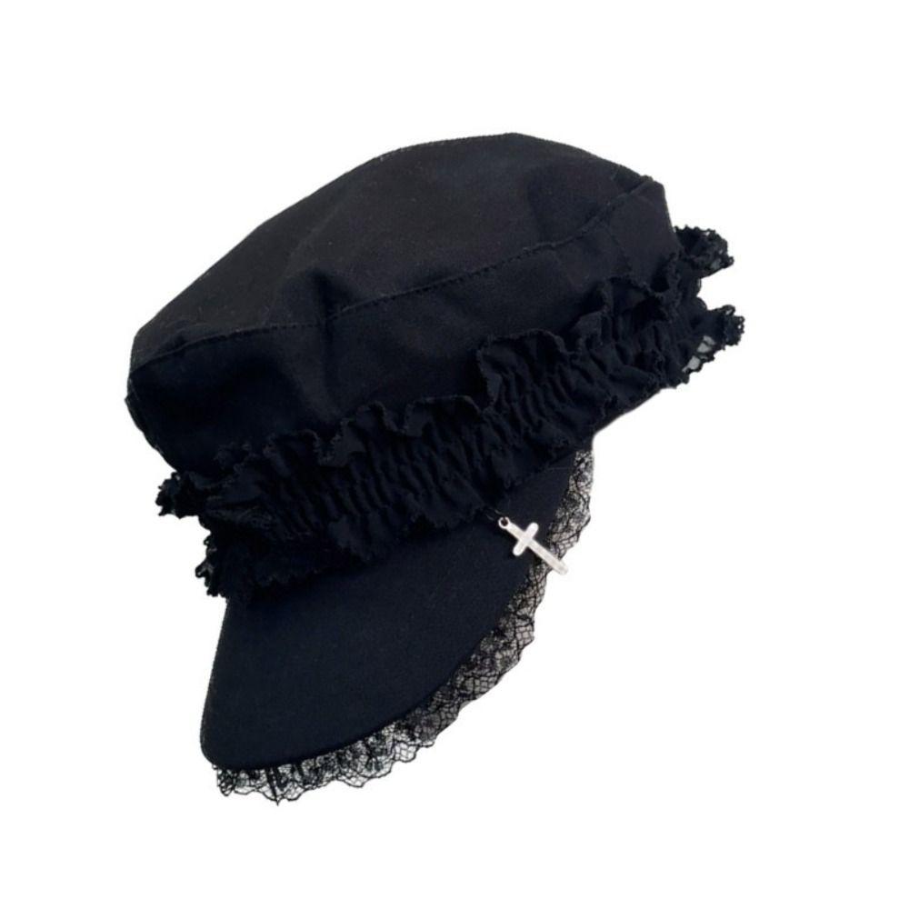 Millennium Lace Beret Caps Cool Black Outdoor Sun Hat Fashion Y2K Hat Girl  For Adult