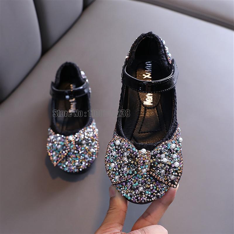 

Color Sequin Rhinestone Girls Spring Autumn New Kids Bowtie Princess Children Dancing Show Flats Shoes 24