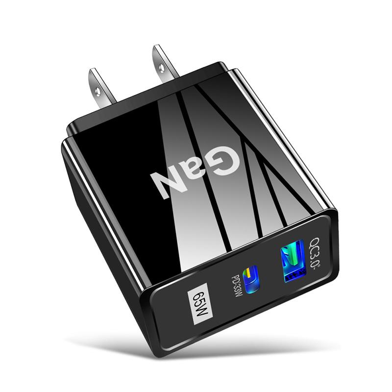 US/EU/UK Plug 65W GaN Fast Charger QC3.0 USB+Type-C PD For IOS Android Charge 5V/6.6A 9V/3A 12V/2.75A 20V/1.67A Quick Charging