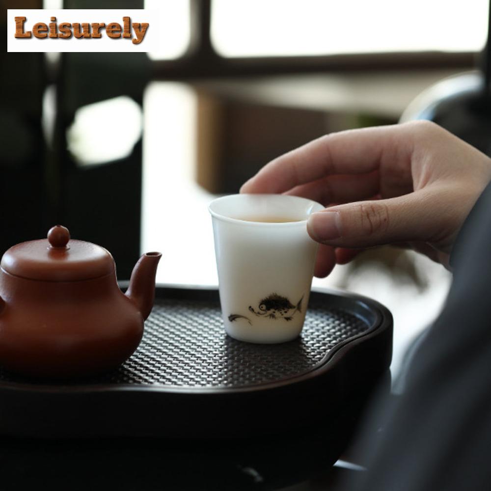 50ml Hand-painted Fish Play Teacup Dehua White Ice Seed Jade Porcelain Smell Cup Master Cup Meditation Cup Mugs Kung Fu Teaset