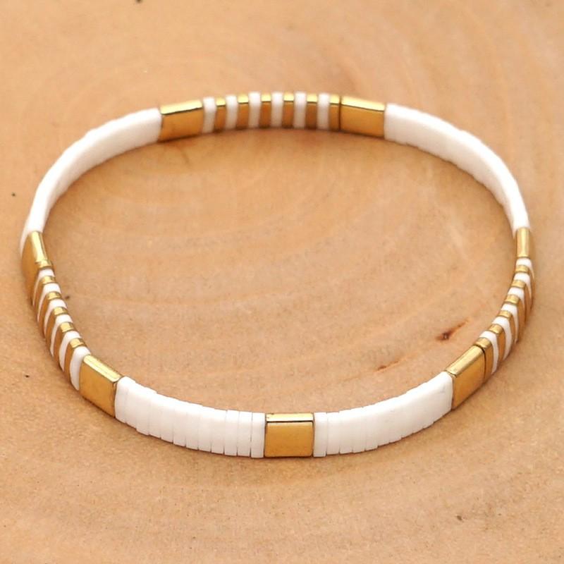 Boho Ethnic Layered Bracelet Women Handmade Tila Bead Stretch String Jewelry Geometric Design TL-B190144G