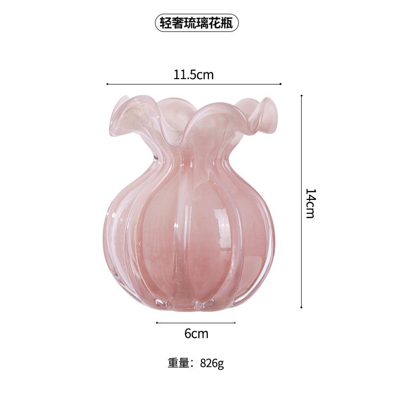 Glass Vase Purple Pink Lace Flower Arrangement Container Table Top Hydroponic Exquisite Dining Table Floral Vase Home Decoration