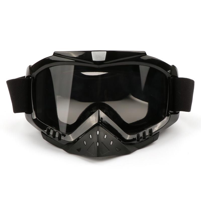 Motorcycle goggles with small nose guard, shiny black frame, non-slip velvet elastic strap, sports windproof and sun protection goggles
