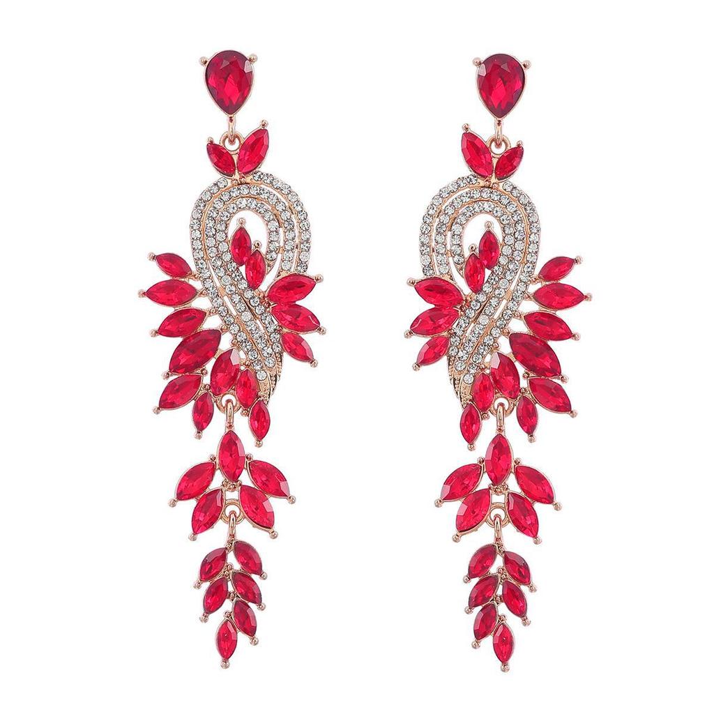 Geometric Leaf Rhinestone Earrings: Alloy Diamond Design for Women, European and American Fashion Style