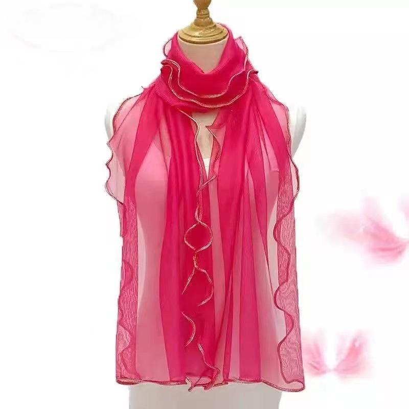 1PC Curled Scarf Ruffle Edge Silk Scarf Elastic Warm Scarf Silk Scarf