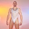 Sexy Men Unisex High Cut Bodysuit Oil Glossy Patchwork Vest Sheer See Through Tights Elastic Shapping Tank Top Leotard