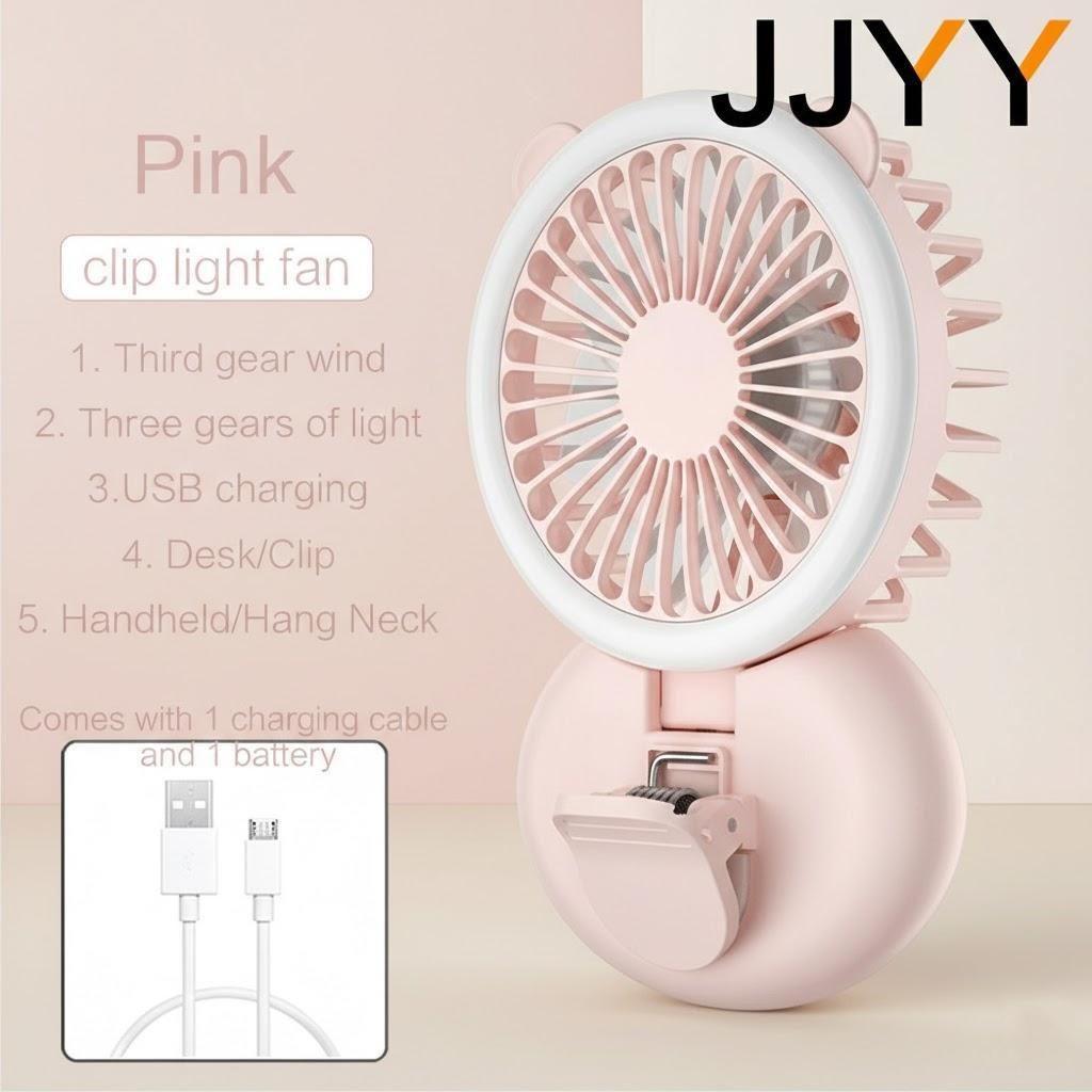 

USB Charging Portable Mini Handheld Folding Fan Summer Cooling Desktop Clip Hanging Neck Fan рожевий