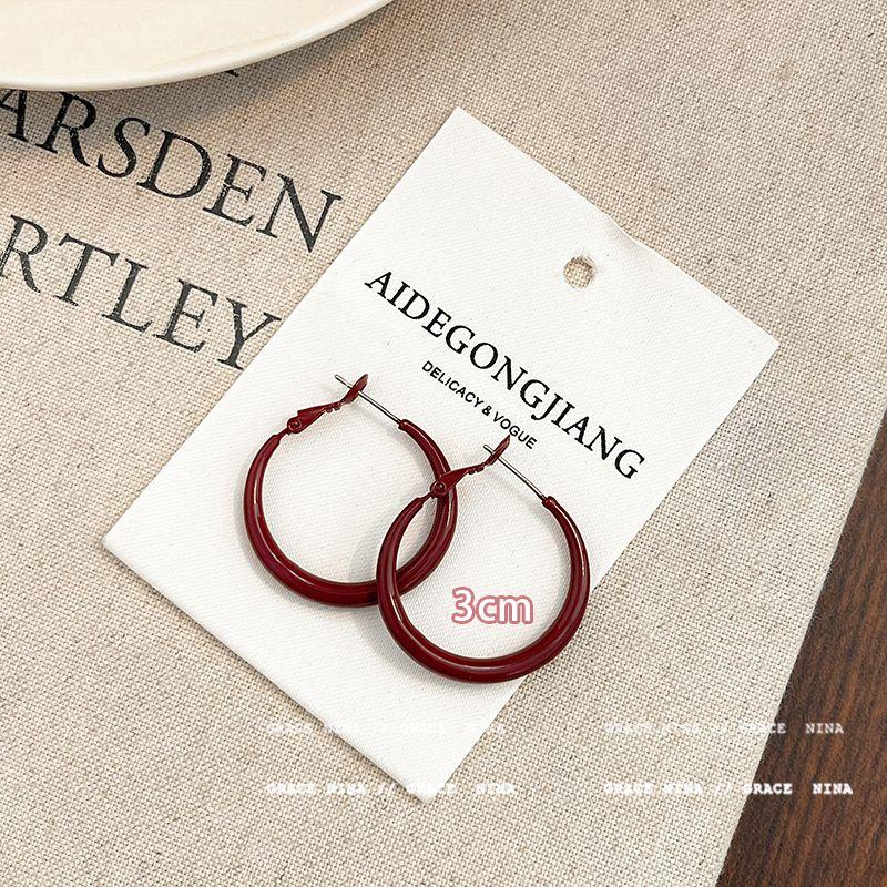 

Retro Ankela Red Elegant Fancy Female Ear Ring 3cm Ancola Red Pigment Hoop Earrings