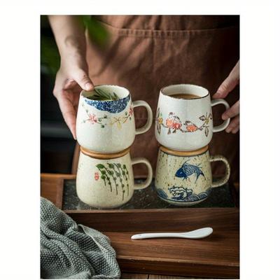 7,11 cm 4 ks Japonský retro keramický hrnek Asijský čínský kávový šálek Sada pro restauraci, jídelnu, statek, kavárnu, domov