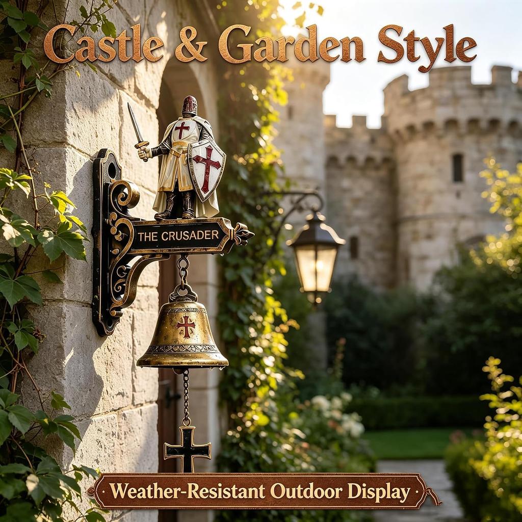 Medieval Crusader Doorbell Gothic Retro Cross Knight Decorative Entry Bell Weather Resistant Outdoor Wall Ornament for Man Cave Bar Porch Castle Home