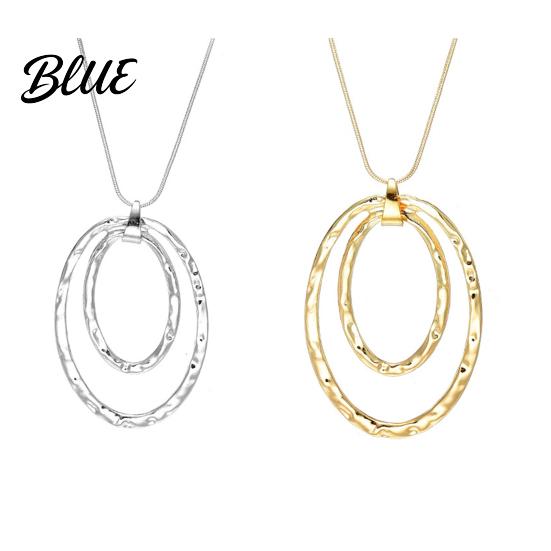 Exaggerated Circle Pendant Necklace Lady Double-layered Hoop Penant Sweater Chain