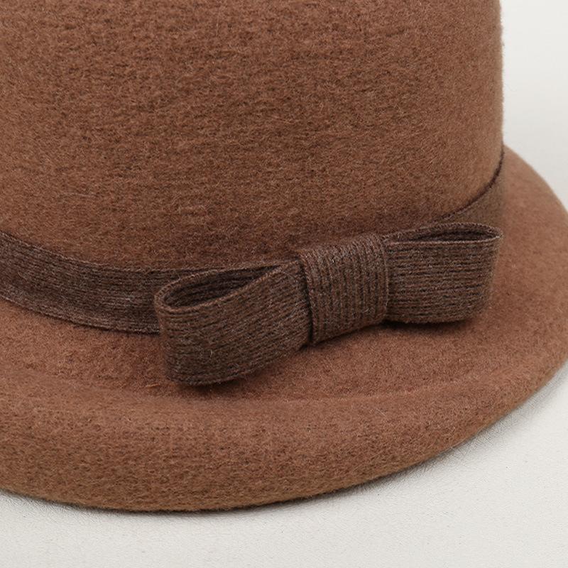 Fashion new French retro cashmere blended basin hat high-end temperament bow elegant small fresh top hat