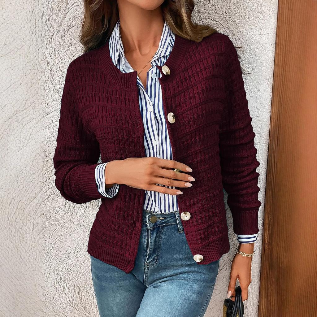 Autumn Solid Color Commuting Knitted Cardigan Jacket Casual Women’s Sweaters