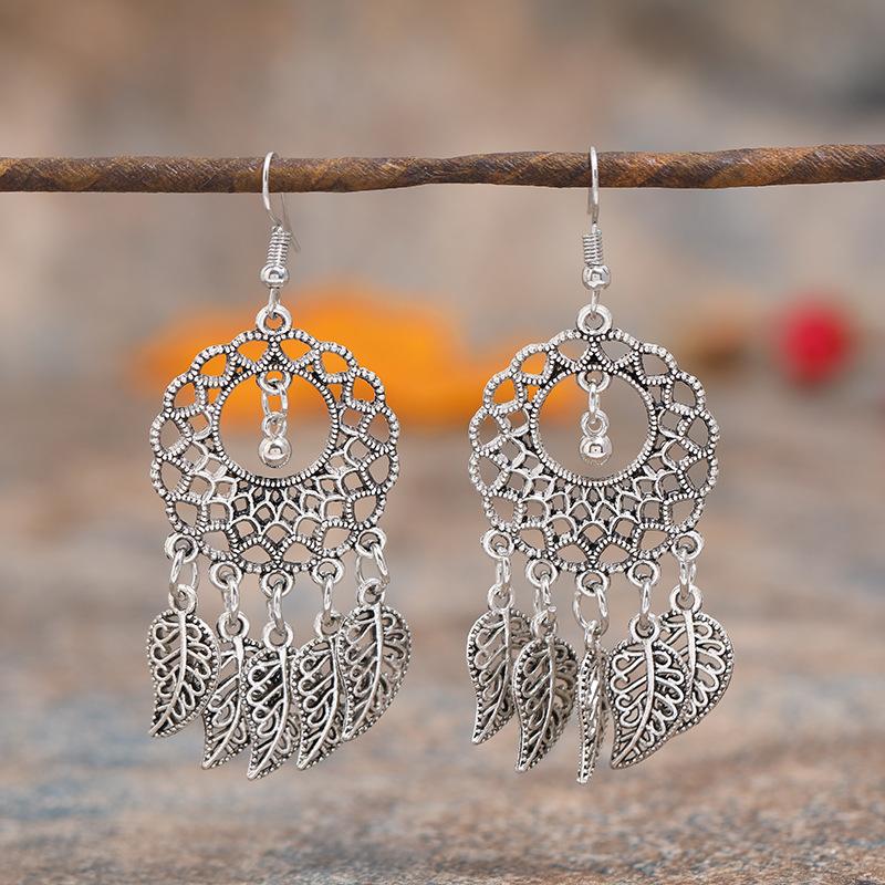 Retro Tibetan silver fringed earrings women's long temperament versatile earrings fashion personality vacation earrings