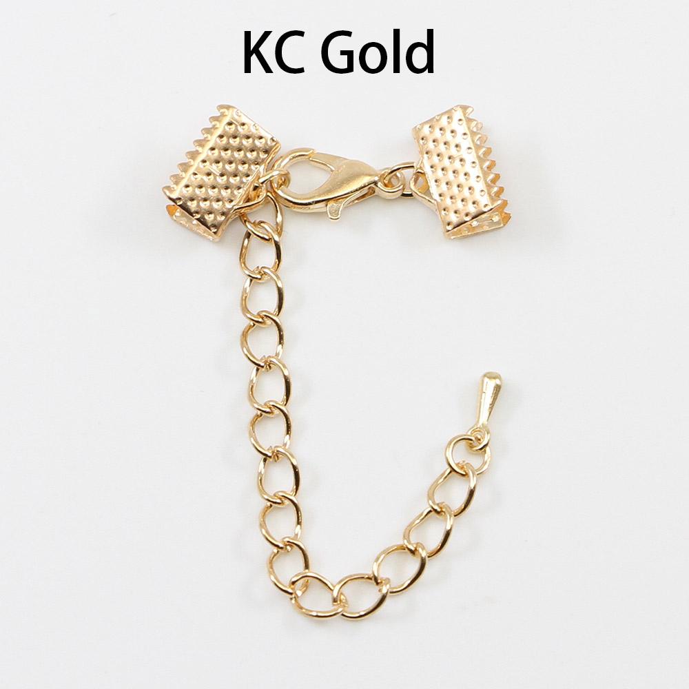 10pcs/lot Ribbon Leather Cord End Fastener Clasps With Chains Lobster Clasp Connectors For Bracelet DIY Jewelry Making Wholesale