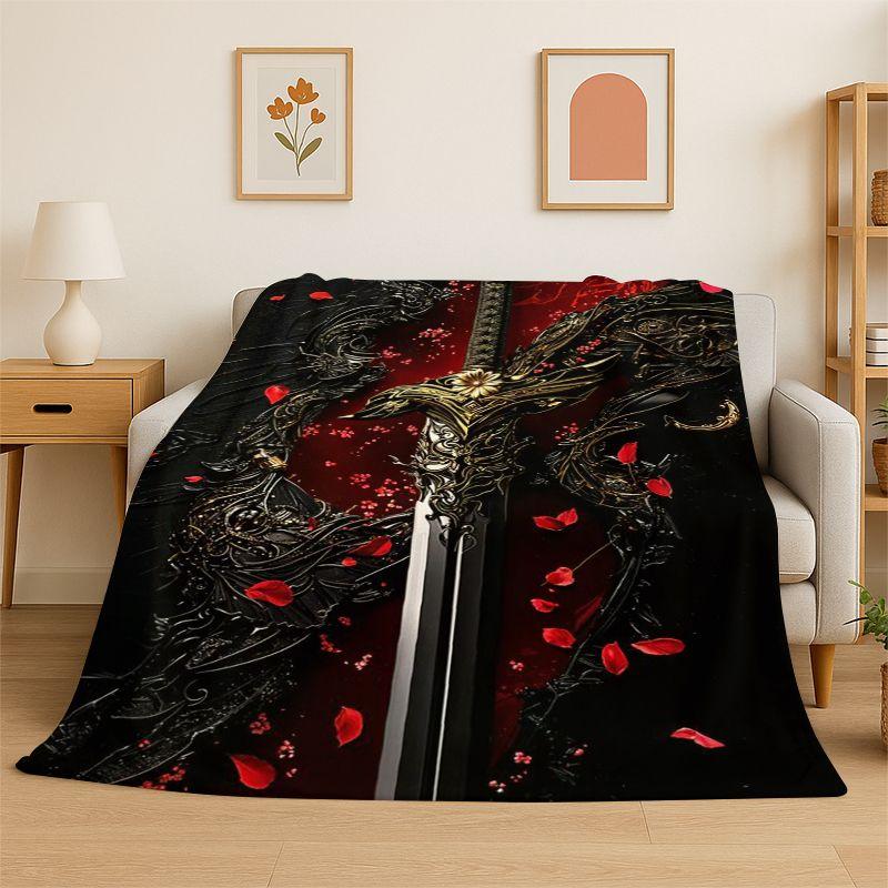 Power Sword Weapon Shield Flannel Blanket Soft Throw Blanket for Bedroom Living Room Bed Travel Camping Picnic Nap Cover Gift