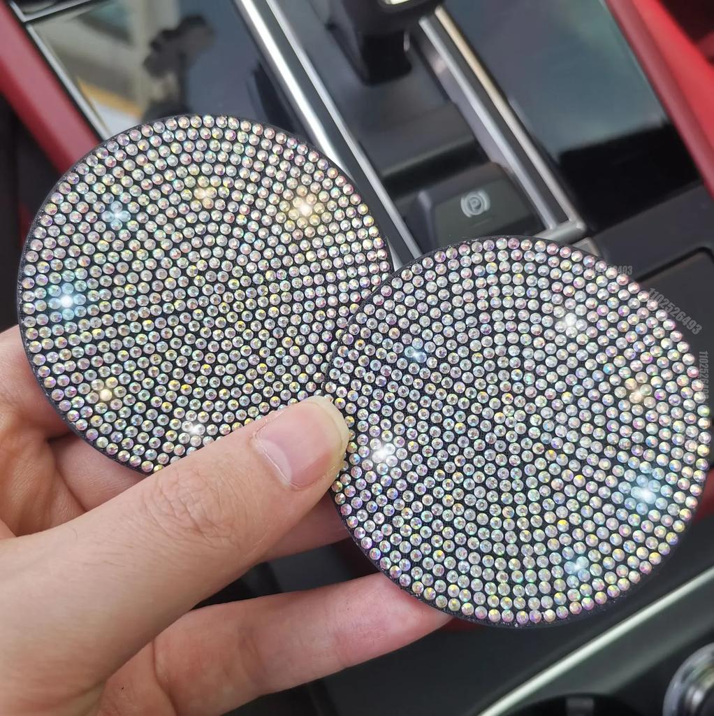Car Water Coaster Round Interior Bling Decor Diamond Silicone Non-slip Pad Cup Insulation Pad Rhinestone Hot Drill Auto Supplies