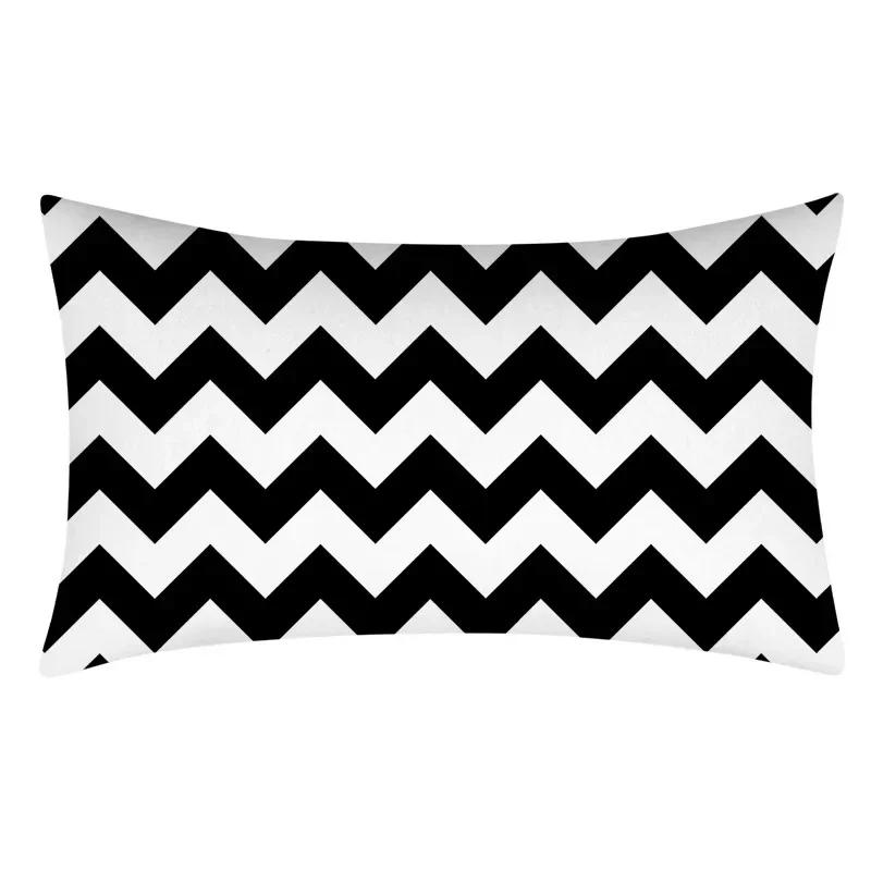 Rectangular Pillowcase Sofa Decorative Pillow Geometric Print Cushion Cover Simple Style Black and White