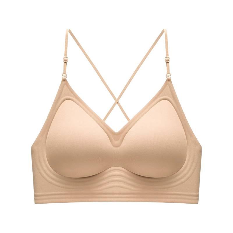 FINETOO Seamless Wave Support Band Bralette Skin Friendly Soft Breathable Push Up Bra Cross Back Invisible Daily Sleep Brassiere
