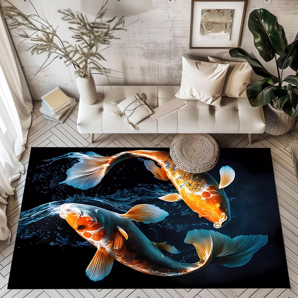 Koi Fish Swimming In Water Floor Mats for Living Room, Bedroom and Room Decoration Are Suitable for Gifts.