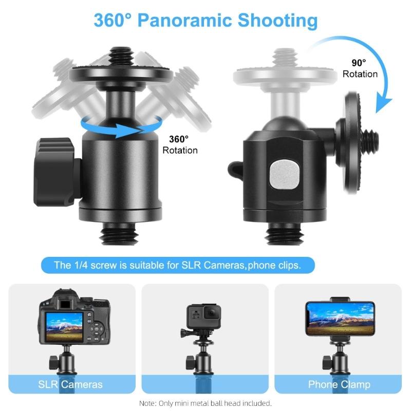 Universal Ball Head Adapter 1/4in / 3/8in Screw Aluminum Alloy 360Swivel Mount for Camera Tripod Light Bracket Accessory