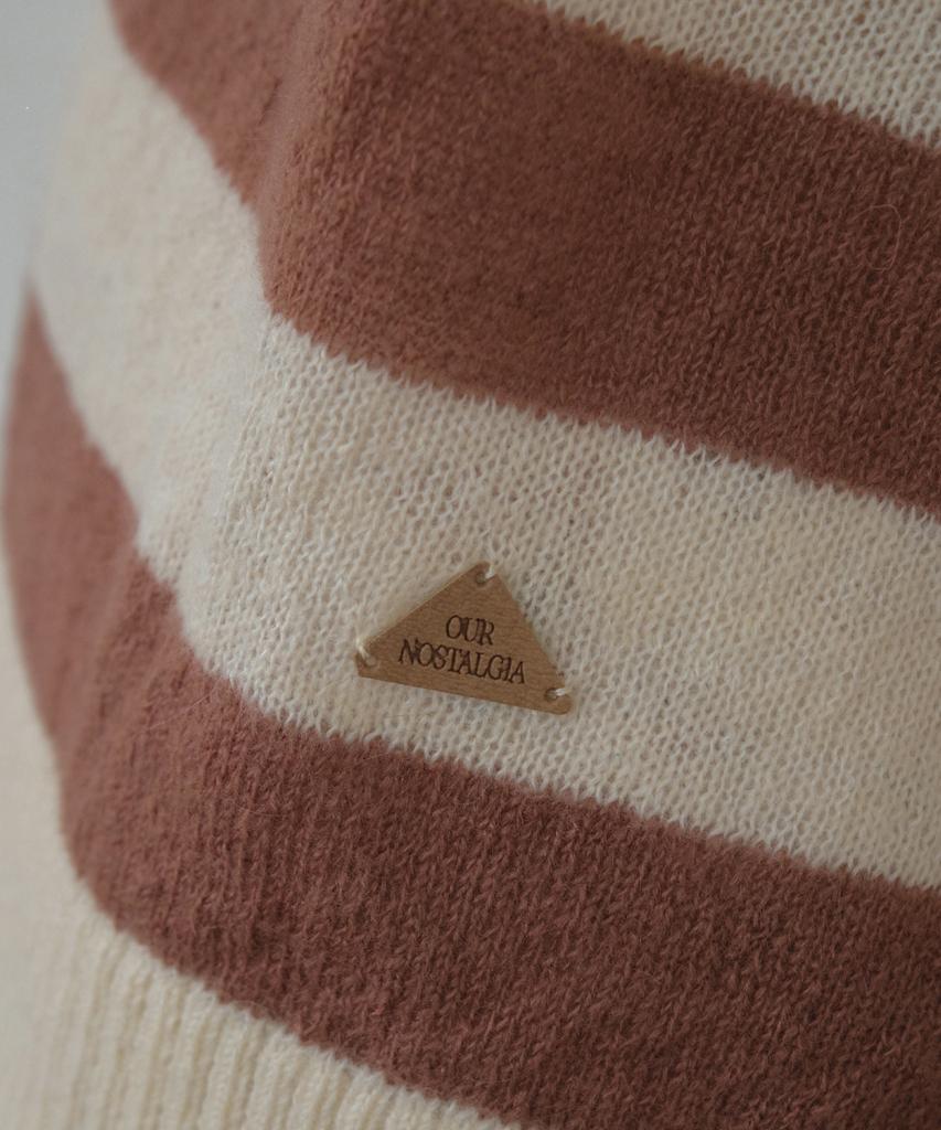 Aueonoseuteljia Hairy Stripe V-Neck Knit_Brick Mocha(Oc26Kn13)