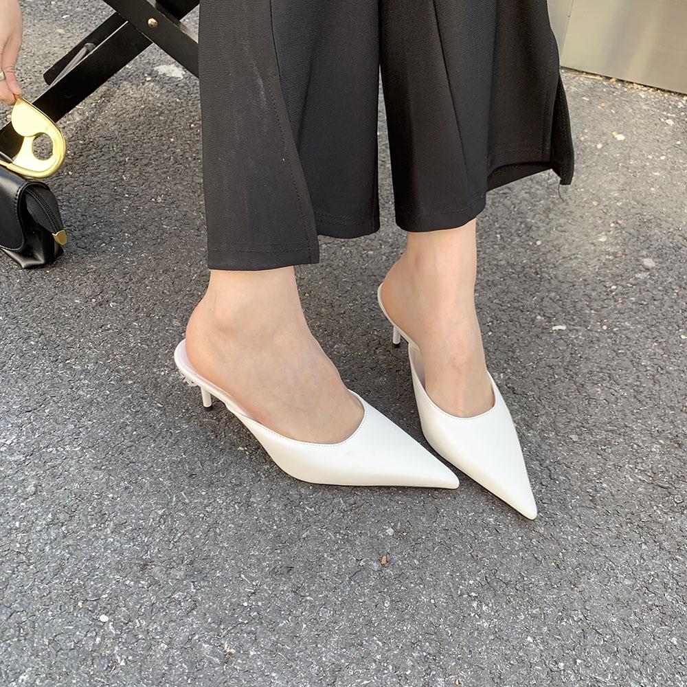 Fashion Pointed Toe Women Slides Slippers Outside Mules Shoes Black Gold Silver White Thin High Heels Summer Outside Mules Shoes Office