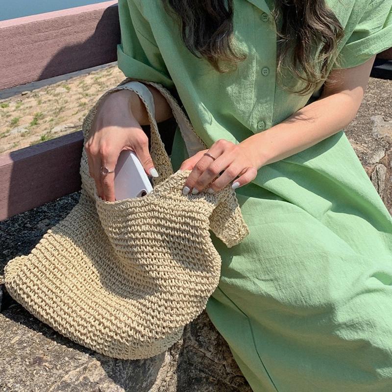 Yogodlns Weave Tote Bag Large Capacity Summer Beach Straw Handbag and Purse Female Bohemian Shoulder Bag for Women Ladies Travel Bag