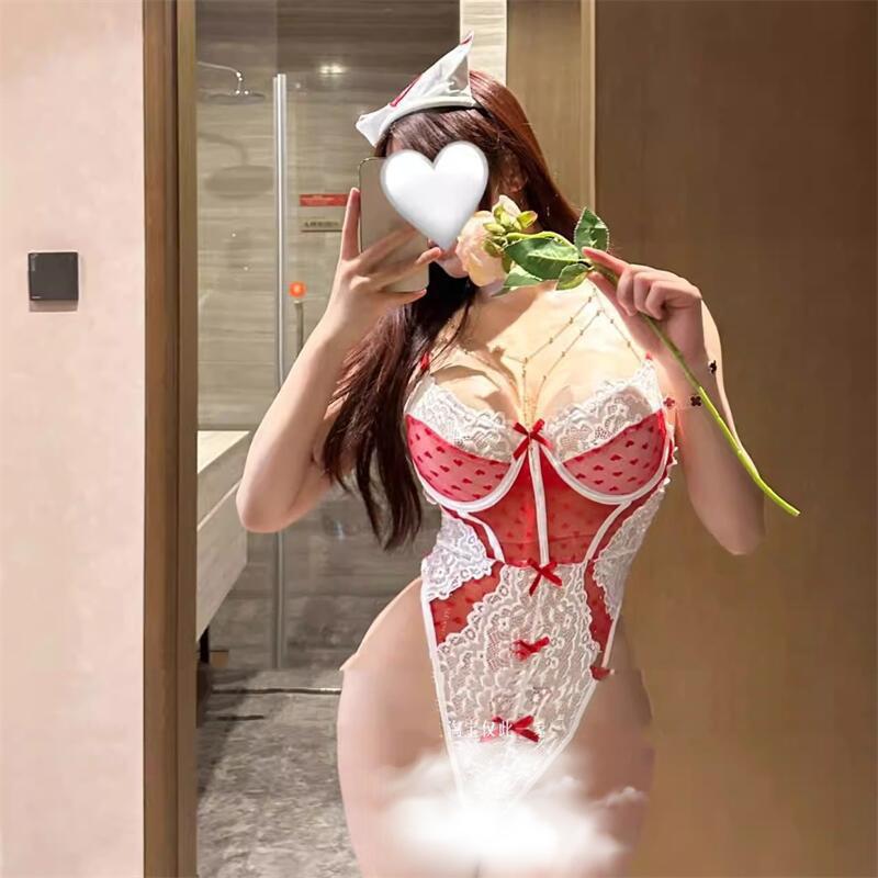 Sexy Lingerie Pure Desire Nurse Uniform Lace Bow Heart Perspective Onesie Sexy Suit