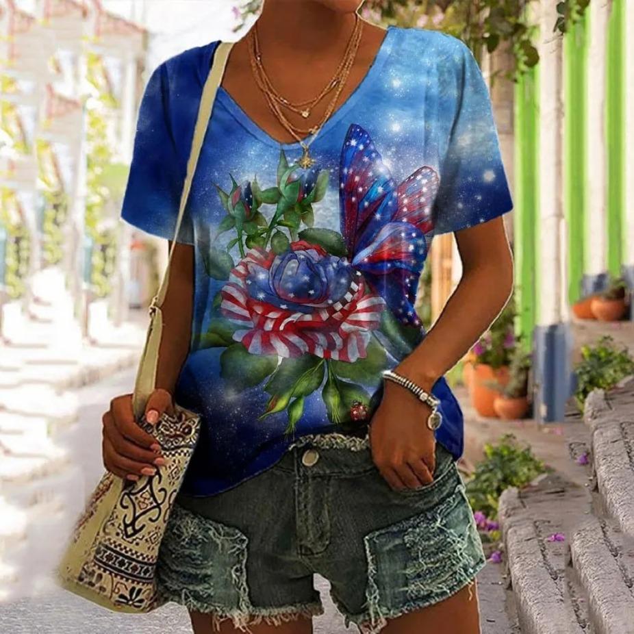 Short Sleeved Trendy Versatile Fashion Loose Top Summer Thin V-neck T-shirt