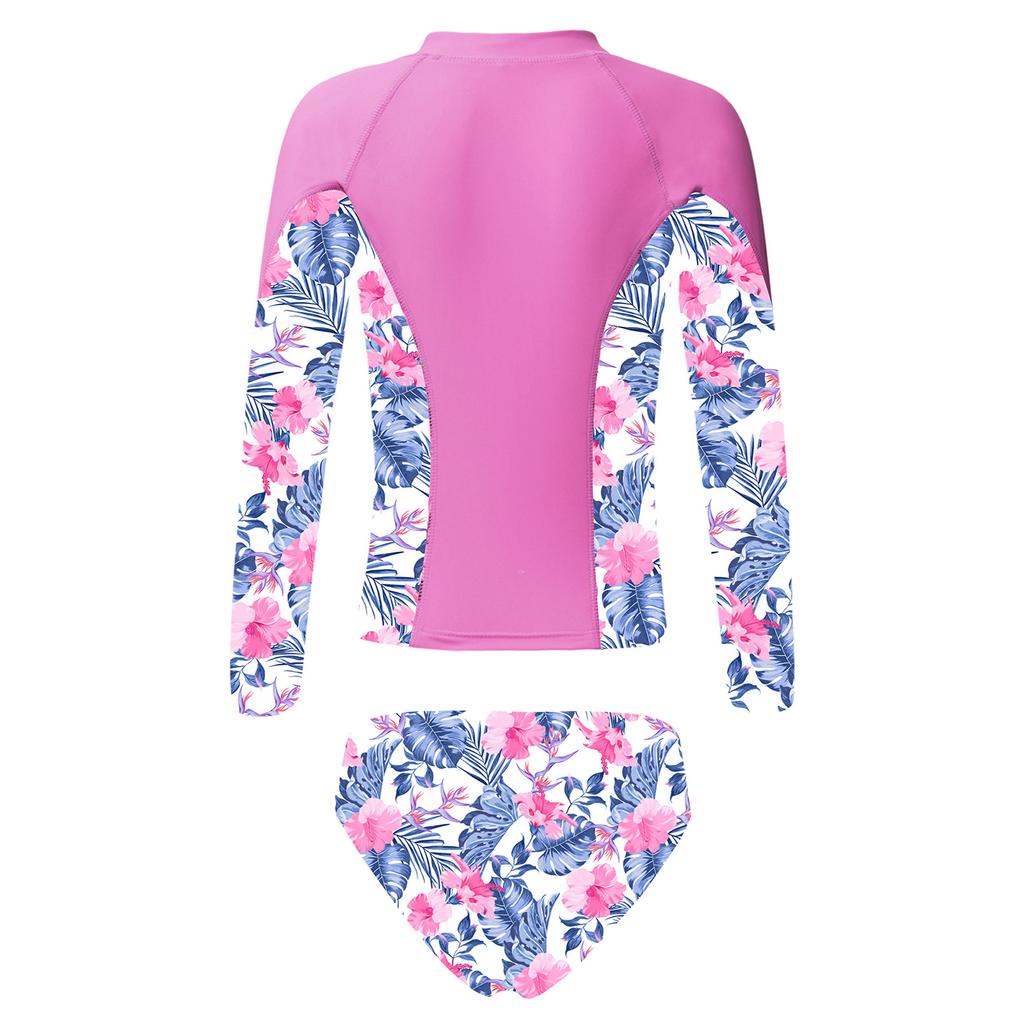 Kids Girls 2PCS Swimwear Swimsuits Beachwear Long Sleeve Outerwear with Briefs Set Beach Rashguard Bathing Suit