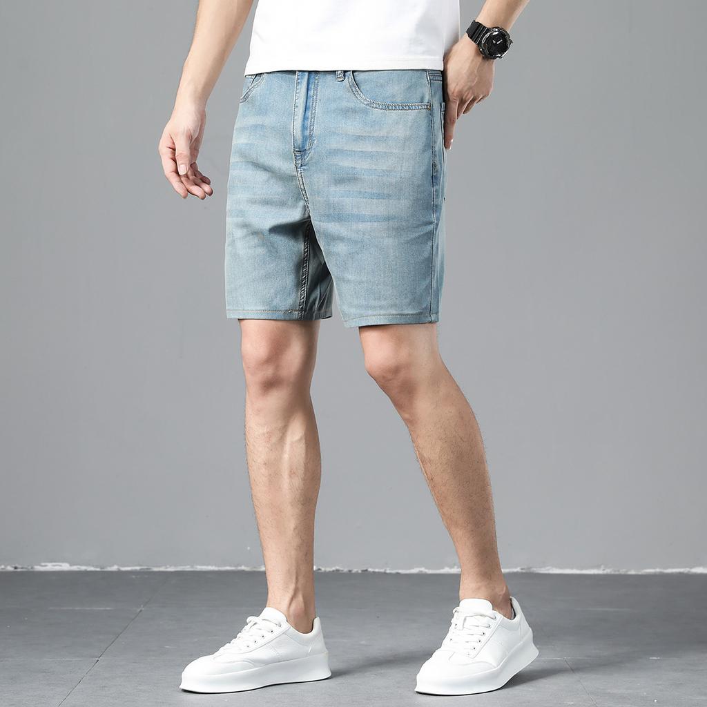 Ultra-thin Tencel Soft Denim Shorts Men's Loose Straight Casual Stretch Versatile Quarter Shorts Summer Trend
