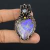 Natural Rainbow Moonstone Gemstone Copper Wire Wrap Pendant Gift 2.35" d8I87