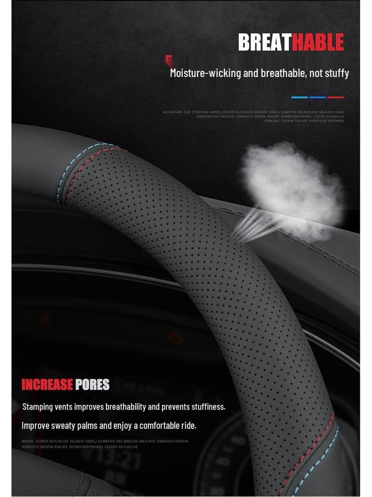Odorless, non-slip steering wheel cover for BMW i3, i5, ix1, ix3, 5 Series & new energy vehicles; stitch-free design.