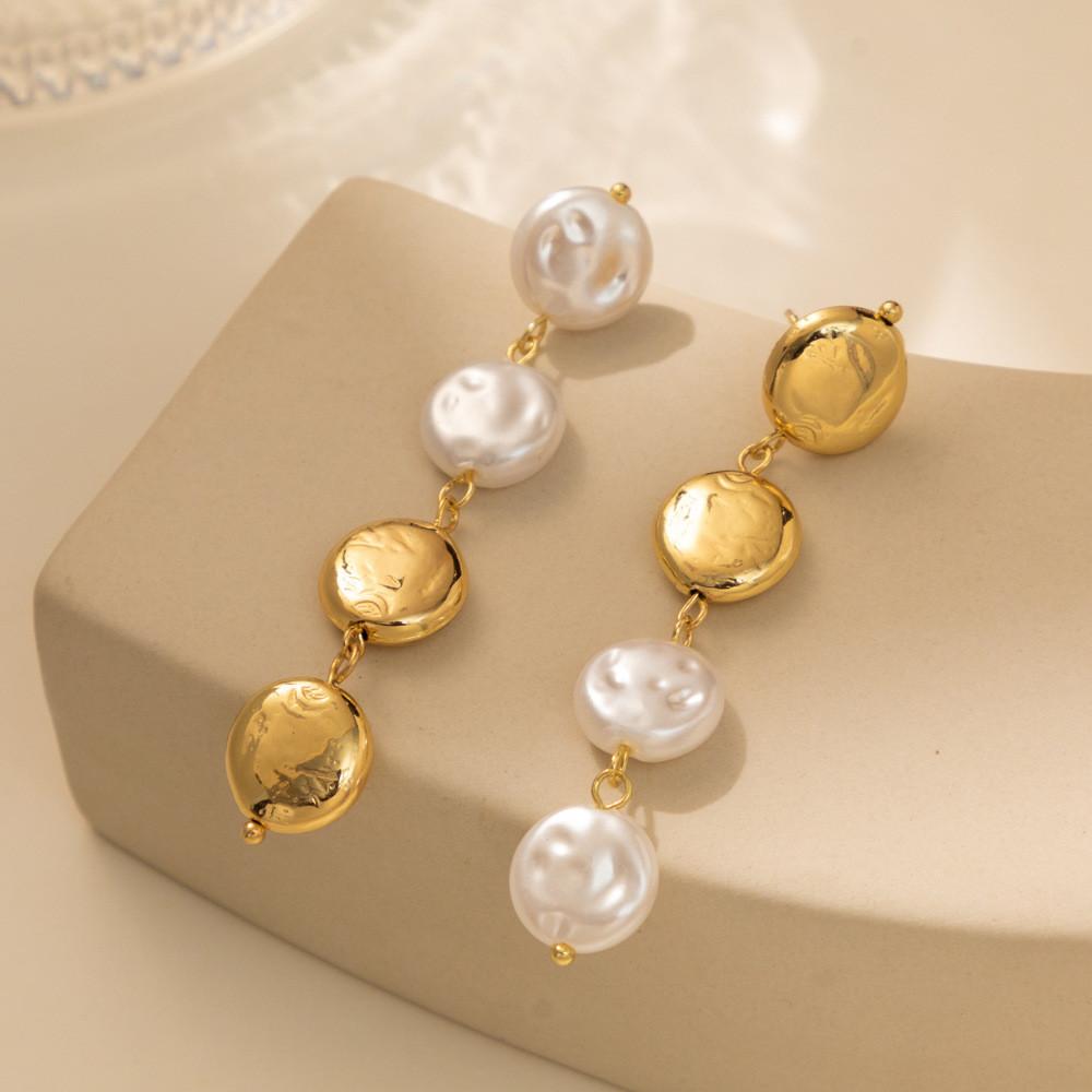 Trendy 2023 Gold Geometric Earrings Minimalist Long Faux Pearl Winter Jewelry