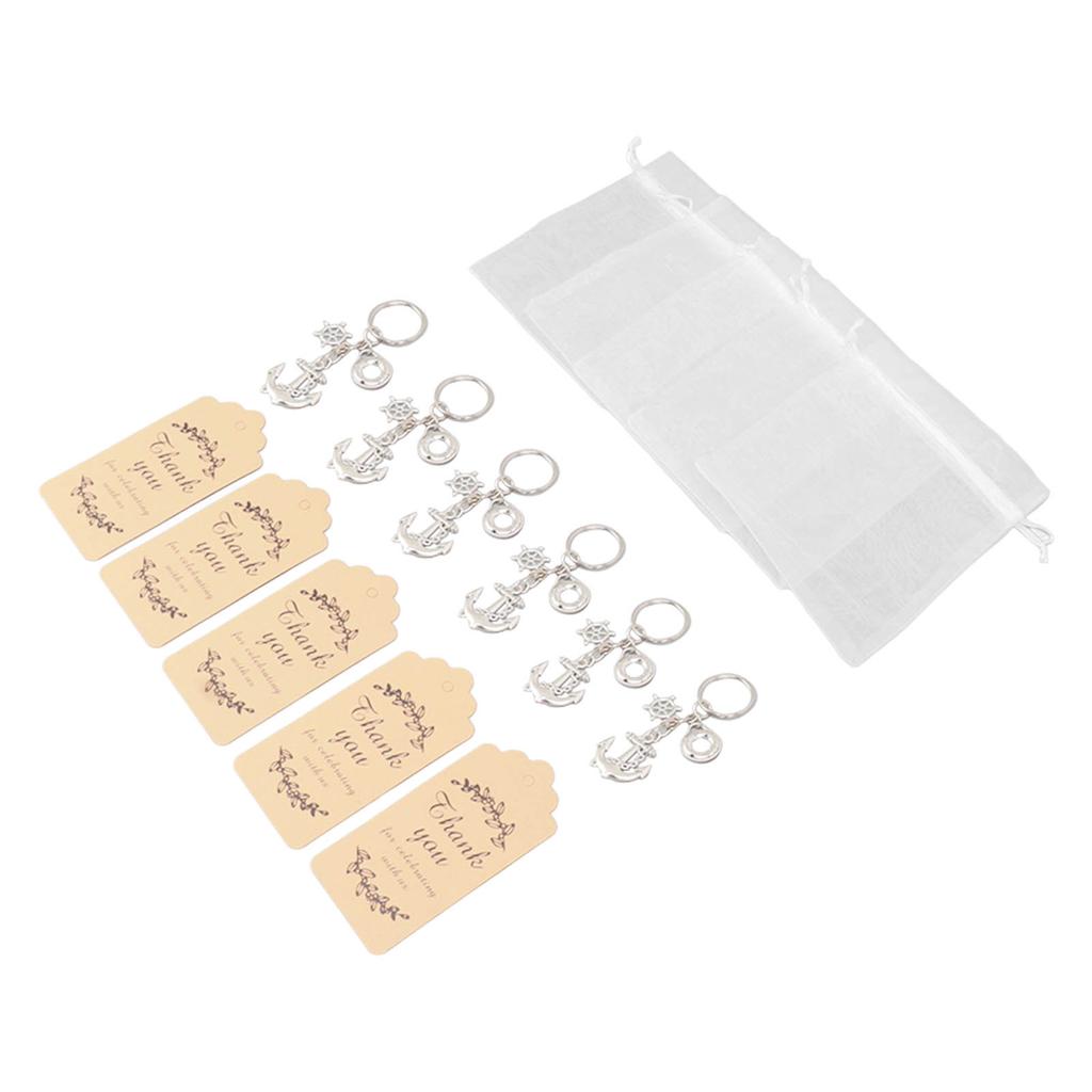 24 Sets Anchor Keychain Party Favor with Drawstring Gift Bags Thank You Tags Exquisite Anchor